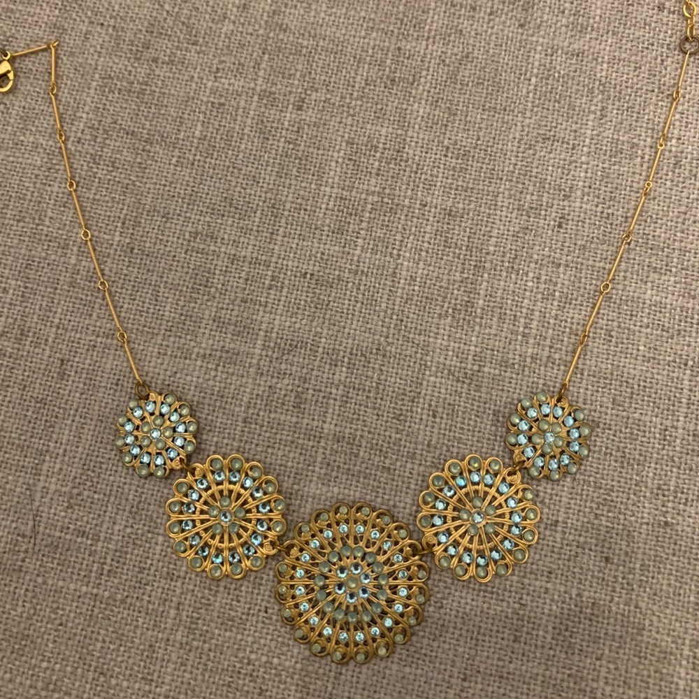 Gold and light blue green delicate necklace